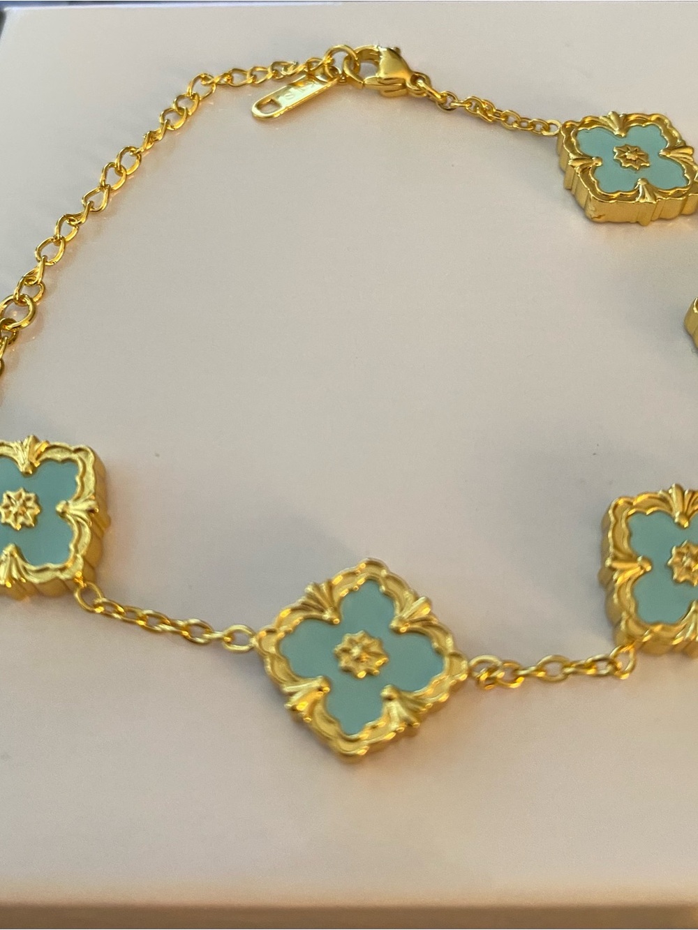 Gold and Turquoise Clover Link Bracelet